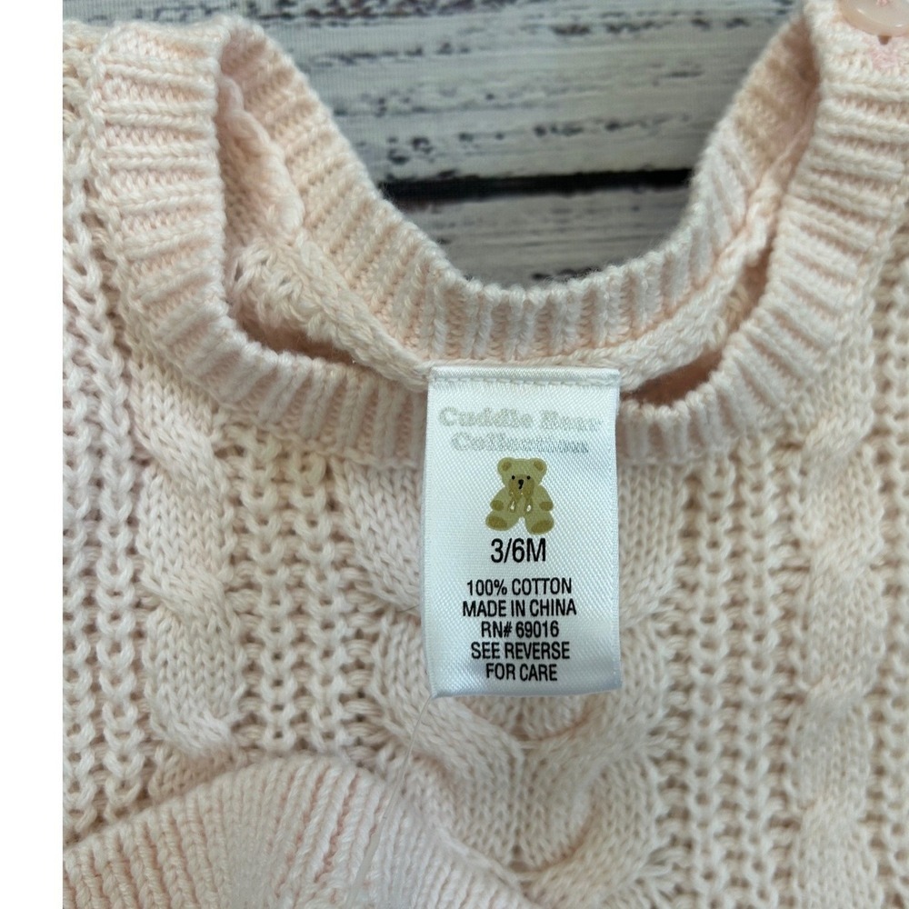 Cuddle Bear Collection Baby Girls Pink Cable Knit Sweater Dress and Hat Set 3-6M - Picture 2 of 5